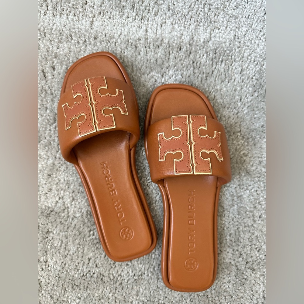 Tory Burch Double Sport Slide - Aged Camello - Size 6.5